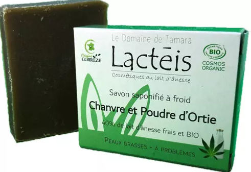 Savon Bio au Lait d'Anesse 40 % Chanvre et Poudre d'Orties Lactéis