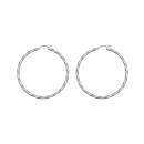 Boucles d'oreilles Argent 925 Créole Tube 3 mm Carré Torsadé Diam. 48 mm