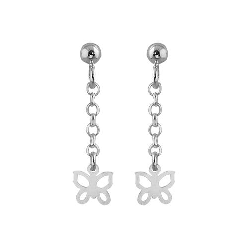 Boucles d'oreilles Argent 925 Chainette Jaseron Papillon