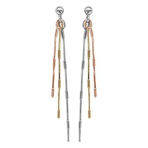 Boucles d'oreilles Argent 925 Triple Chaines Cylindres Jaune Gris Rose