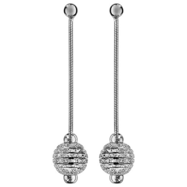 Boucles d'oreilles Argent 925 Longues Boule Diamanté Rainures