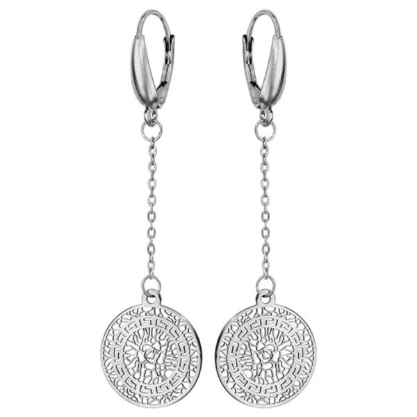 Boucles d'Oreilles Argent 925 Rondelle Motif Découpé