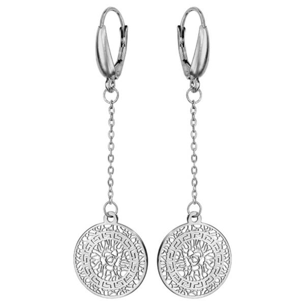 Boucles d'Oreilles Argent 925 Rondelle Motif Découpé