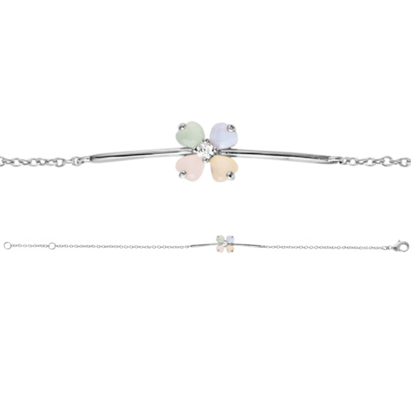 Bracelet Argent 925 Fleur Verre Opaque Pastel