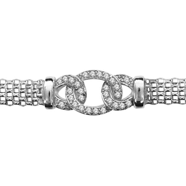 Bracelet Argent 925 Maille Milanaise Motif Boucles Entremêlé avec Zirconium