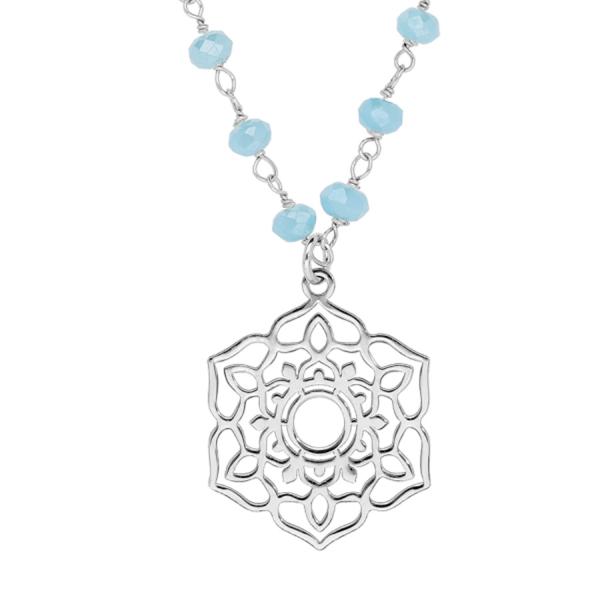 Collier Argent 925 Fleur Ajourée avec Pierres Bleu Ciel 