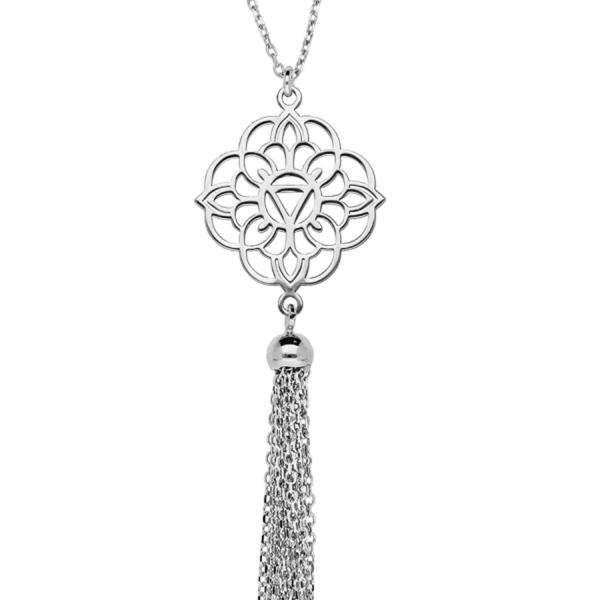 Collier Argent 925 Fleur Ajourée avec Pompon 