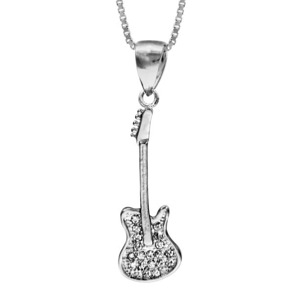 Collier Argent 925 Pendentif Guitare avec Zirconium Sertis