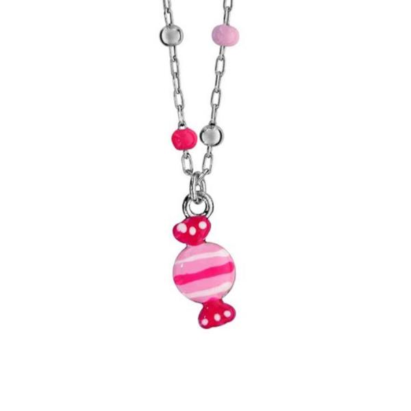 Collier Argent 925 Enfant Avec Boules Rose et Bonbon Rose