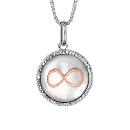 Collier Argent 925 Pendentif Rond Nacre Rosé Motif Infini Rose