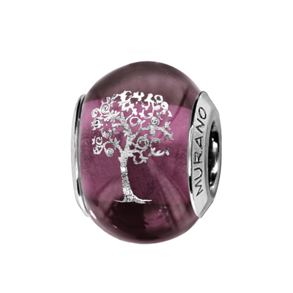 Charms Argent 925 Perle Murano Arbre De Vie Violet   