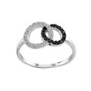 Bague Argent 925 et Zirconium Bicolore Double Cercles Entrelacé