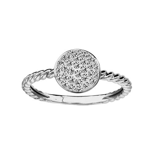 Bague Argent 925 Anneau Torsadé Boule Strass Blanc