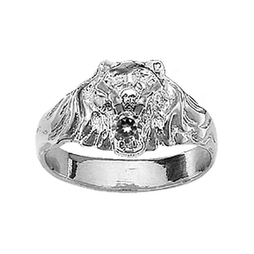 Bague Argent 925 Chevalière Tête de Lion Zirconium Blanc Petit Modèle