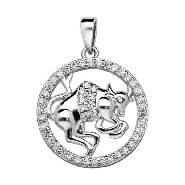 Pendentif Argent 925 Zodiaque Taureau Zirconium 