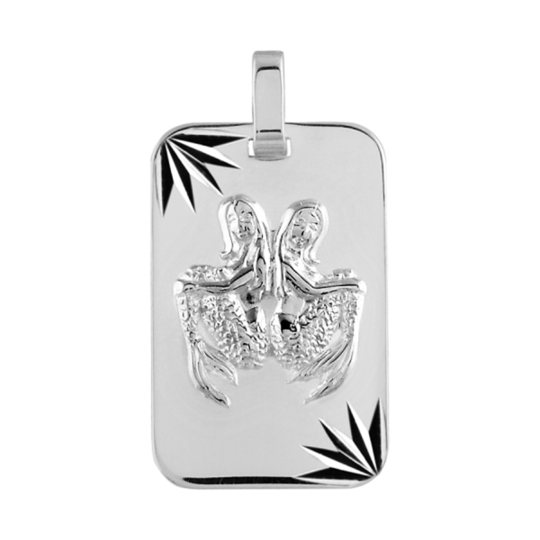 Pendentif Argent 925 Plaque Militaire Diamantée Zodiaque Gémeaux 