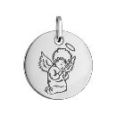 Pendentif Argent 925 Medaille Ronde Motif Ange