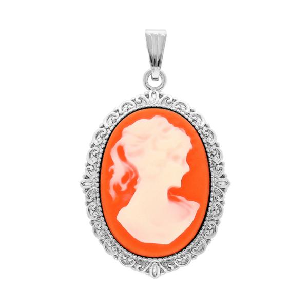 Pendentif Argent 925 Camé Rose 30 x 25 mm