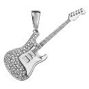 Pendentif Argent 925 Grande Guitare Rock avec Zirconium 50 mm