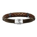 Bracelet Acier 316 L et Cuir Tressé Marron