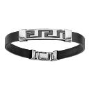 Bracelet Acier 316 L et Cuir Noir Motif Grec avec Résine