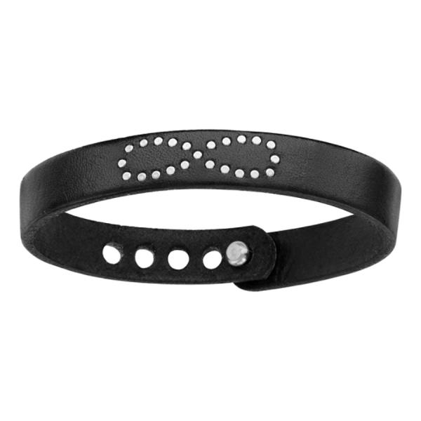 Bracelet Acier 316 L Cuir Noir Motif Infini avec Picot