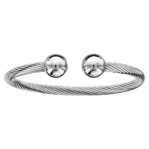 Bracelet Acier 316 L Cable Torsadé Ouvert 4 mm 2 Boules