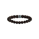 Bracelet Acier 316 L Elastique Perles Bois Marron Motif Patiné