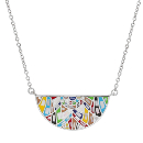 Collier Acier 316 L Pendentif Demi Sphère Résine Multicolore avec Nacre