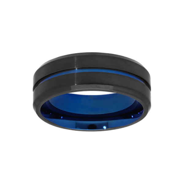 Bague Acier 316 L Noir 1 Filet Bleu