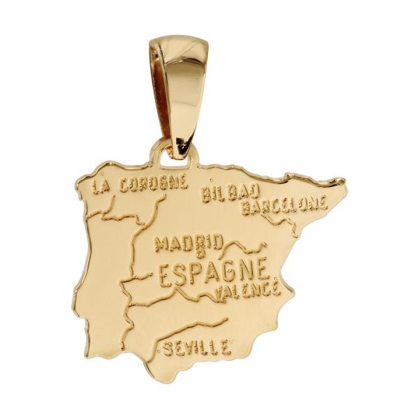 Pendentif Plaqué Or Carte Espagne avec Villes