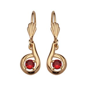 Boucles d'oreilles Plaqué Or Dormeuse Pendante avec Zirconium Rouge
