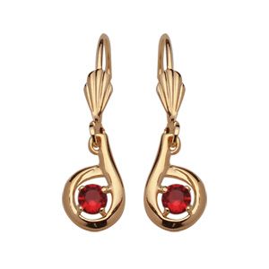 Boucles d'oreilles Plaqué Or Dormeuse Pendante avec Zirconium Rouge