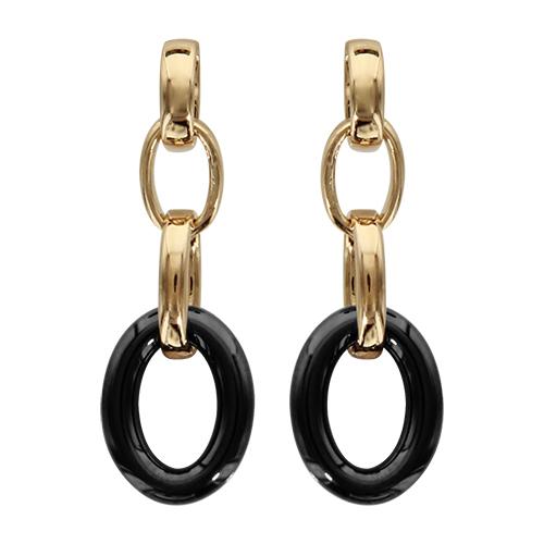 Boucles d'oreilles Plaqué Or Anneaux Ovale Céramique Noire