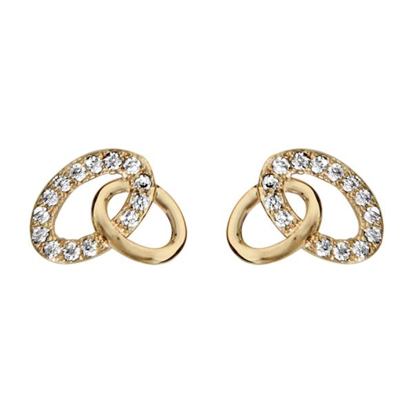 Boucles d'oreilles Plaqué Or et Zirconium Sertis Double Ovales Entremêlés