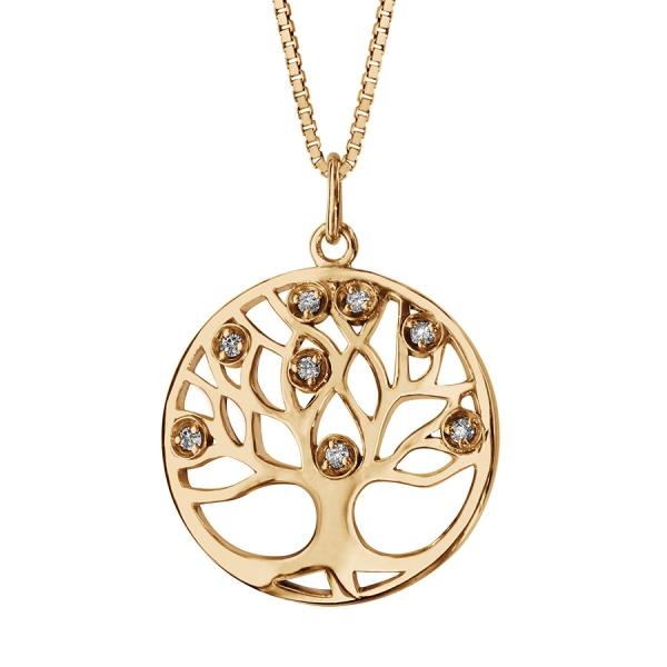 Collier Plaqué Or Pendentif Rond Arbre de Vie Zirconium Blanc