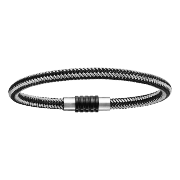 Bracelet Acier 316 L pour Charms Tressé Gris et Noir Fermoir Aimanté 21 cm