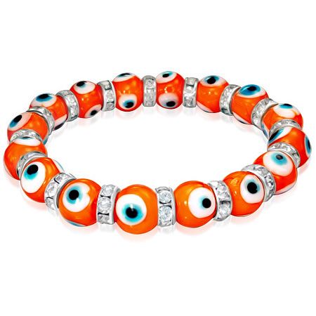 Bracelet Acier 316 L Stretch Boule de Verre Oeil avec Zirconium Orange