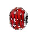 Charms Argent 925 Perle Murano Rouge Bulle Argent avec Filet