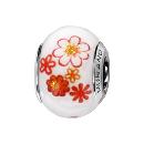 Charms Argent 925 Perle Murano Blanc Fleur Orange