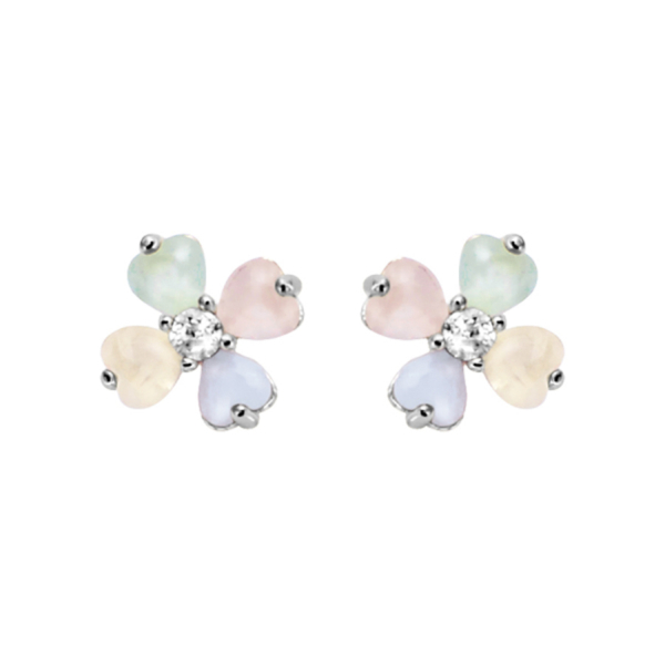 Boucles d'oreilles Argent 925 Fleur Verre Opaque Pastel