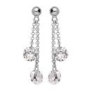 Boucles d'oreilles Argent 925 Double Chainette Pierre Synthese Blanche 