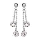 Boucles d'oreilles Argent 925 Double Chainette Pierre Synthese Blanche 