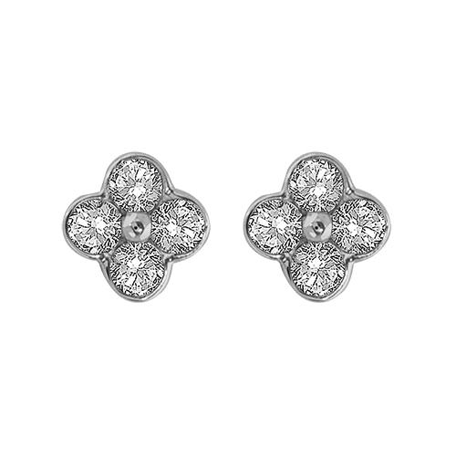 Boucles d'oreilles Argent 925 Fleur 4 Zirconium Sertis Blanc