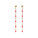 Boucles d'oreilles Tige Argent 925 Dorure Jaune Olives Résine Rouge