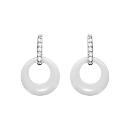 Boucles d'oreilles Argent 925 Cercle Céramique Blanche Barette Zirconium Sertis