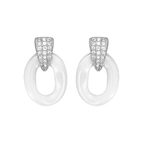 Boucles d'oreilles Argent 925 Céramique Blanche Bélière Zirconium Sertis