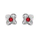 Boucles d'oreilles Argent 925 Fleur Zirconium Sertis Pierre Rouge