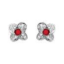 Boucles d'oreilles Argent 925 Fleur Zirconium Sertis Pierre Rouge