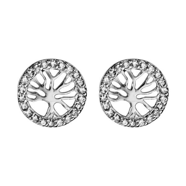 Boucles d'oreilles Argent 925 Arbre de Vie Entourage Zirconium Sertis 